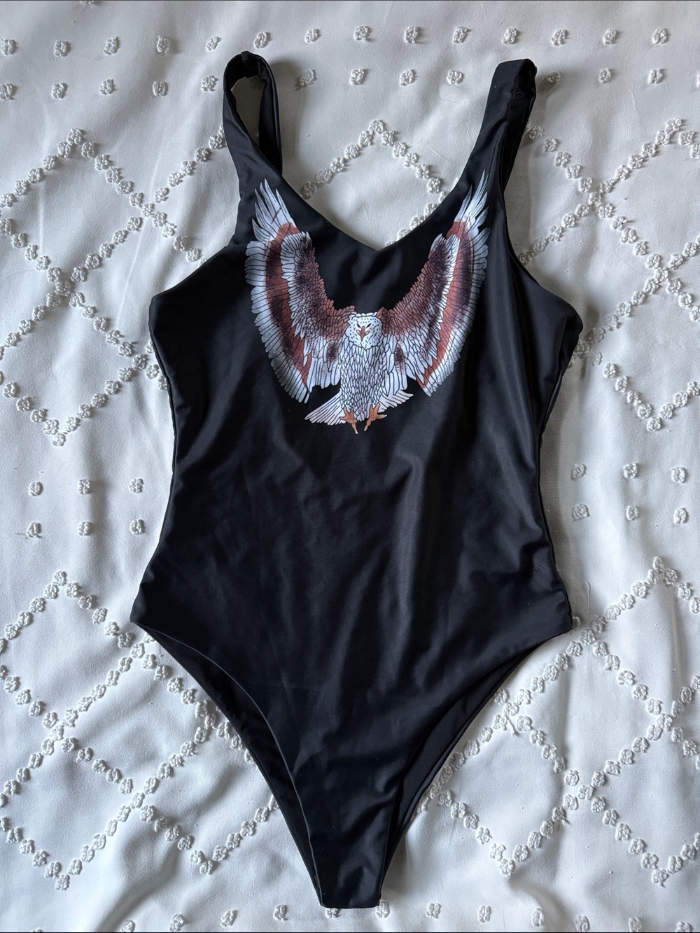 NEW Black One-Piece Swimsuit with Eagle Graphic Size Small